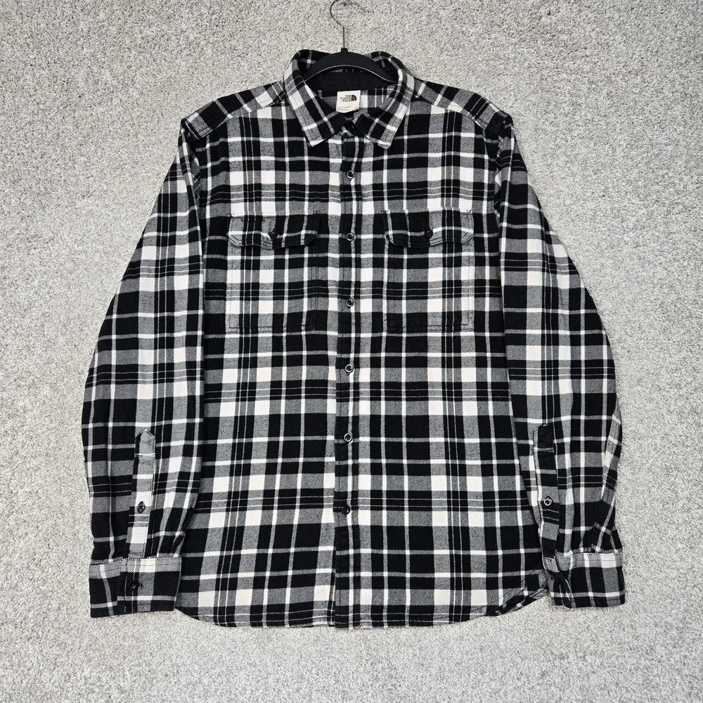 The North Face‎ mid weight Flannel Shirt Black White Plaid mens Large